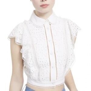 Alice + Olivia Cavan Embroidered Eyelet Cropped Blouse Button Front